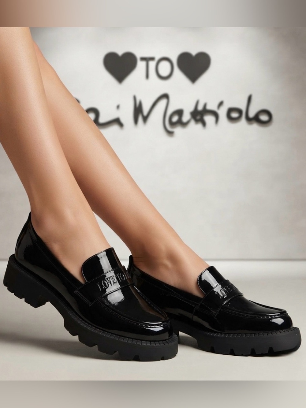 New authentic Gai Mattiolo designer black patent leather chunky loafers sz 9